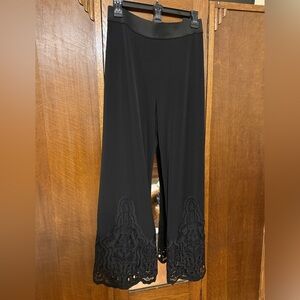 Alfani Black Wide-Leg Pants with Ornate Lace Hem, 1X